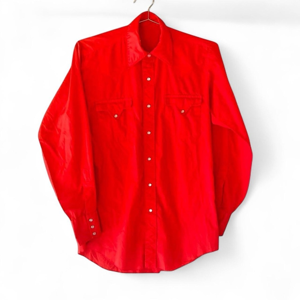 Vintage 70s Red Western Pearl Snap Shirt – Fenton Cowboy Button-Up – Retro Rodeo